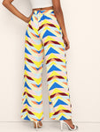 Geo Print Slit Hem Belted Pants