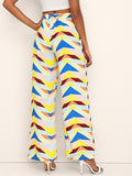 Geo Print Slit Hem Belted Pants