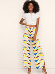 Geo Print Slit Hem Belted Pants