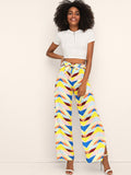 Geo Print Slit Hem Belted Pants