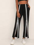 Contrast Side Tape Split Hem Pants