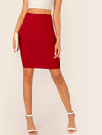 Solid Zip Back Bodycon Pencil Skirt