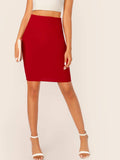 Solid Zip Back Bodycon Pencil Skirt