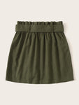 Paperbag Waist Buckle Belted Pocket Front Skirt