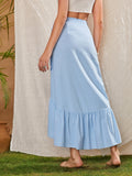 Asymmetric Ruffle Hem Wrap Skirt