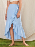 Asymmetric Ruffle Hem Wrap Skirt