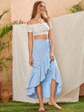 Asymmetric Ruffle Hem Wrap Skirt