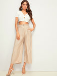 High Rise Wide Leg Solid Pants