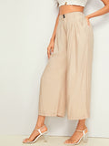 High Rise Wide Leg Solid Pants