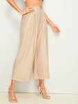 High Rise Wide Leg Solid Pants