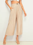 High Rise Wide Leg Solid Pants