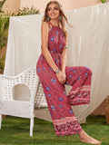 Floral Print Belted Halter Jumpsuit