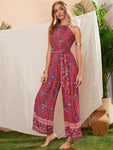 Floral Print Belted Halter Jumpsuit