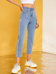 Contrast Panel Button Fly Crop Jeans