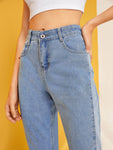 Contrast Panel Button Fly Crop Jeans