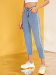 Contrast Panel Button Fly Crop Jeans