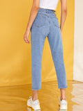 Contrast Panel Button Fly Crop Jeans