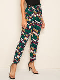 Paperbag Waist Geo Print Pants