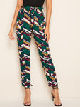 Paperbag Waist Geo Print Pants