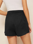 Buttoned Fly Pleated Detail Shorts