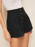 Buttoned Fly Pleated Detail Shorts