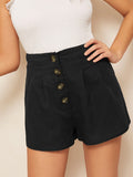 Buttoned Fly Pleated Detail Shorts