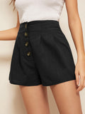 Buttoned Fly Pleated Detail Shorts