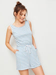 Striped Drawstring Waist Romper