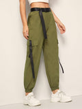 Solid Pocket Detail Cargo Utility Pants