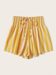 Striped Tie Front Shirred Waist Shorts