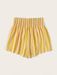 Striped Tie Front Shirred Waist Shorts