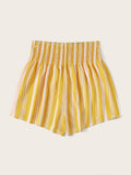 Striped Tie Front Shirred Waist Shorts