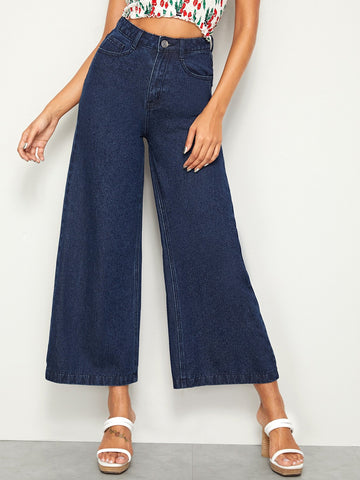 Solid Wide Leg Jeans