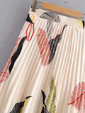 Feather Print Pleated Skirt