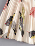 Feather Print Pleated Skirt