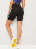 Letter Print Side Striped Cycling Shorts