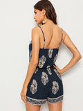 Plants Print Elastic Waist Cami Romper