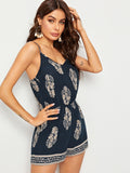 Plants Print Elastic Waist Cami Romper