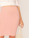 Solid Zip Back Bodycon Pencil Skirt