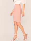 Solid Zip Back Bodycon Pencil Skirt