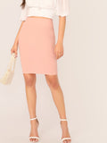 Solid Zip Back Bodycon Pencil Skirt