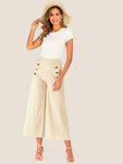 Double Button Wide Leg Crop Trousers