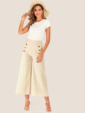 Double Button Wide Leg Crop Trousers