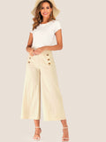 Double Button Wide Leg Crop Trousers