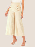 Double Button Wide Leg Crop Trousers