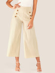 Double Button Wide Leg Crop Trousers