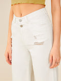 Ripped Raw Hem Wide Leg Jeans