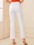 Solid Button Front Flare Leg Jeans