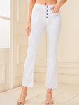 Solid Button Front Flare Leg Jeans