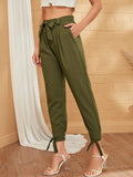 Solid Knot Hem Belted Tapered Pants